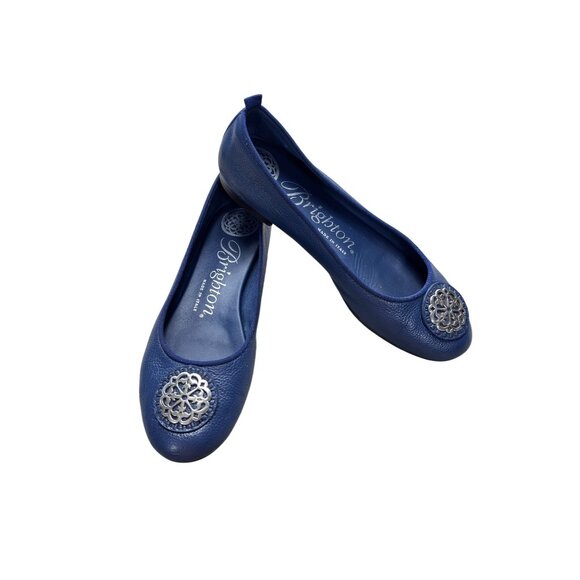 Brighton Aleta Navy Blue Italian Leather Ballet Flats With Ornate Medallion Deta - Picture 1 of 10